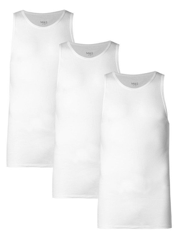 Marks & Spencer Súprava troch bielych pánskych tričiek Marks & Spencer