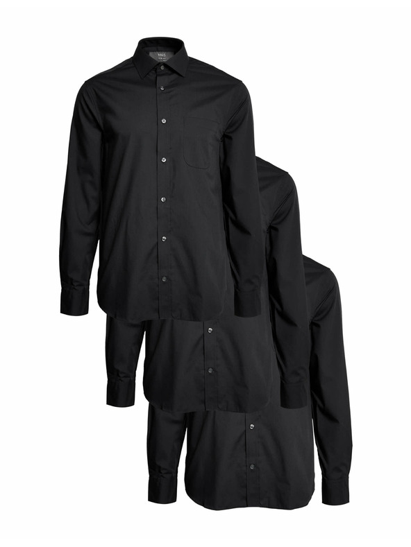 Marks & Spencer Tričko Marks & Spencer s dlhým rukávom slim fit, 3 kusy v balení čierne