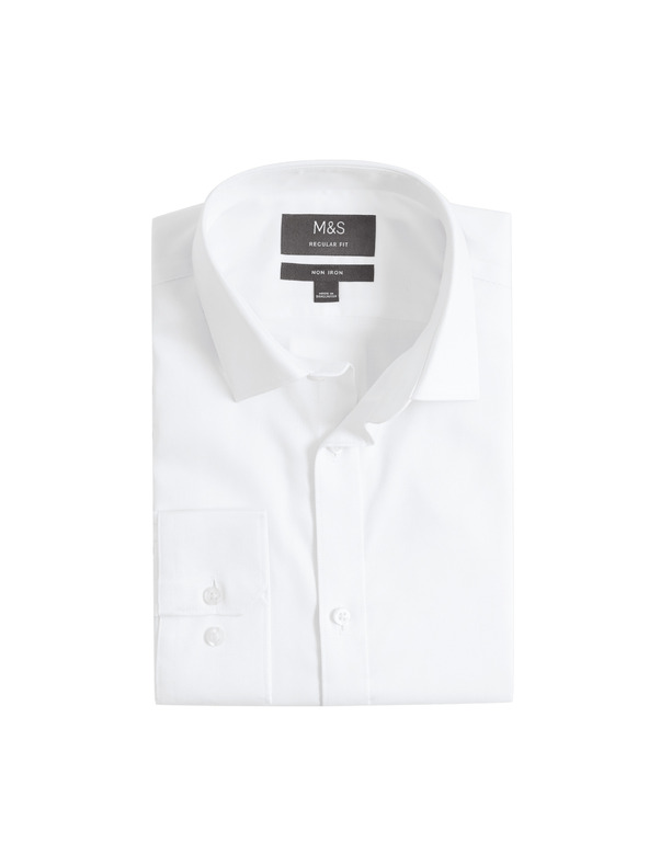 Marks & Spencer Texturovaná košeľa regular fit z čistej bavlny s nežehlivou úpravou Marks & Spencer biela