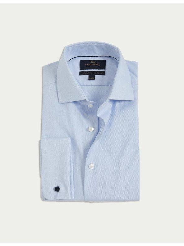 Marks & Spencer Mierne vypasované tričko z luxusnej bavlny s dvojitou manžetou Marks & Spencer