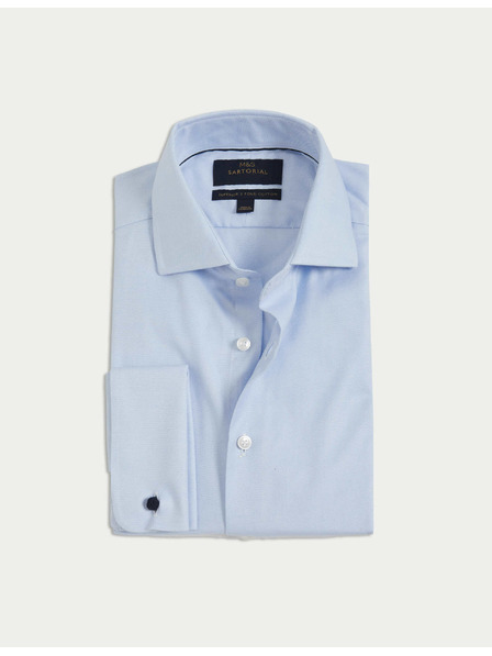 Marks & Spencer Mierne vypasované tričko z luxusnej bavlny s dvojitou manžetou Marks & Spencer