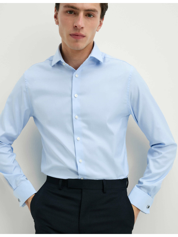 Marks & Spencer Mierne vypasované tričko z luxusnej bavlny s dvojitou manžetou Marks & Spencer