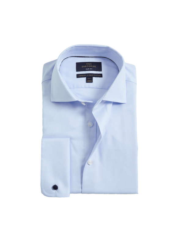 Marks & Spencer Košeľa slim fit z luxusnej bavlny s dvojitou manžetou Marks & Spencer modrá