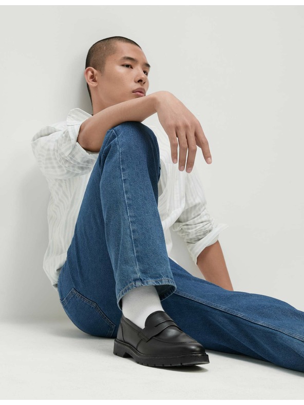 Marks & Spencer Modré pánske džínsy rovného strihu Marks & Spencer