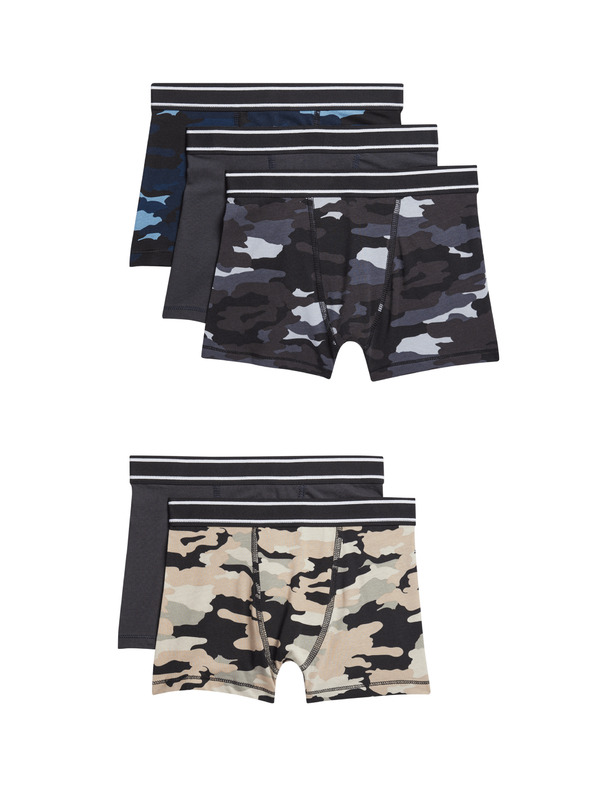 Marks & Spencer Bavlnené maskáčové šortky so strečom, 5 balení (5-16 rokov) Marks & Spencer