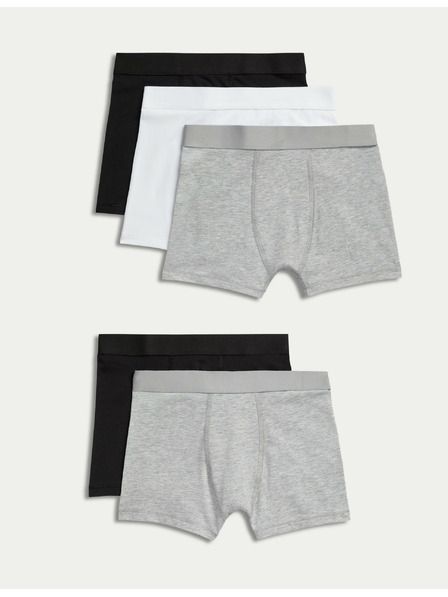 Marks & Spencer Jednofarebné bavlnené šortky (2-16 rokov), sada 5 kusov Marks & Spencer sivá