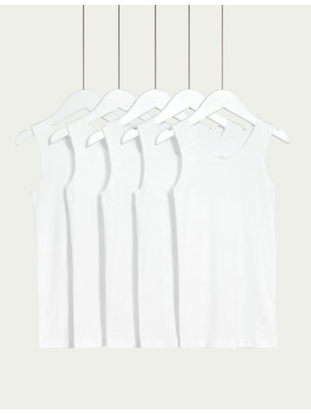 Marks & Spencer Biele detské tielka z čistej bavlny Marks & Spencer, 5 ks v balení (2-16 rokov)