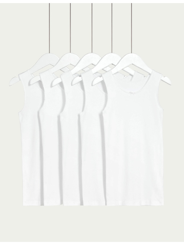 Marks & Spencer Biele detské tielka z čistej bavlny Marks & Spencer, 5 ks v balení (2-16 rokov)