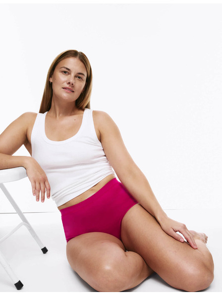 Marks & Spencer Stomové bavlnené nohavičky s vysokým pásom, 3 ks Marks & Spencer ružová