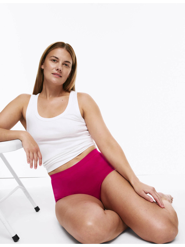 Marks & Spencer Stomové bavlnené nohavičky s vysokým pásom, 3 ks Marks & Spencer ružová