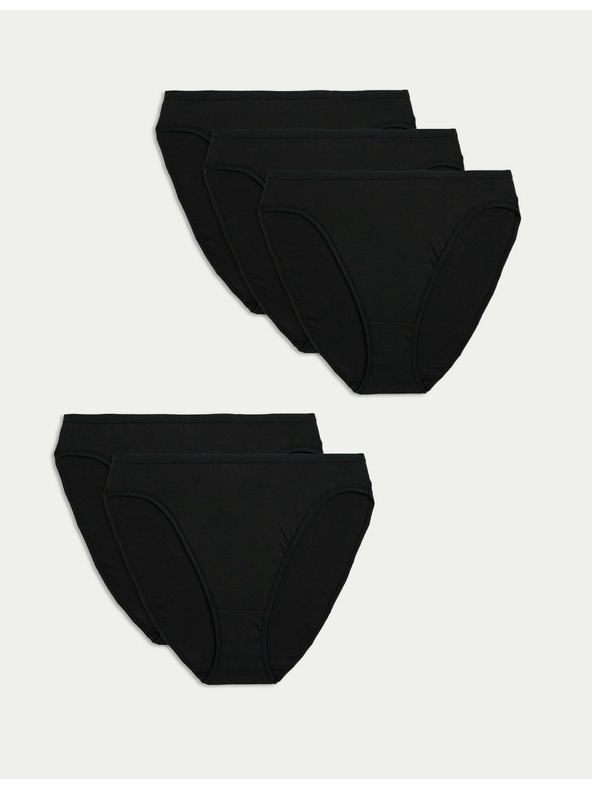 Marks & Spencer Sada 5 kusov nohavičiek do pása z bavlny a modalu, bez viditeľných lemov, vysoký strih Marks & Spencer čierna