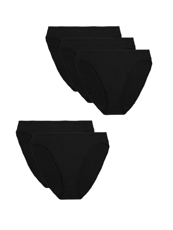 Marks & Spencer Sada 5 kusov nohavičiek do pása z bavlny a modalu, bez viditeľných lemov, vysoký strih Marks & Spencer čierna
