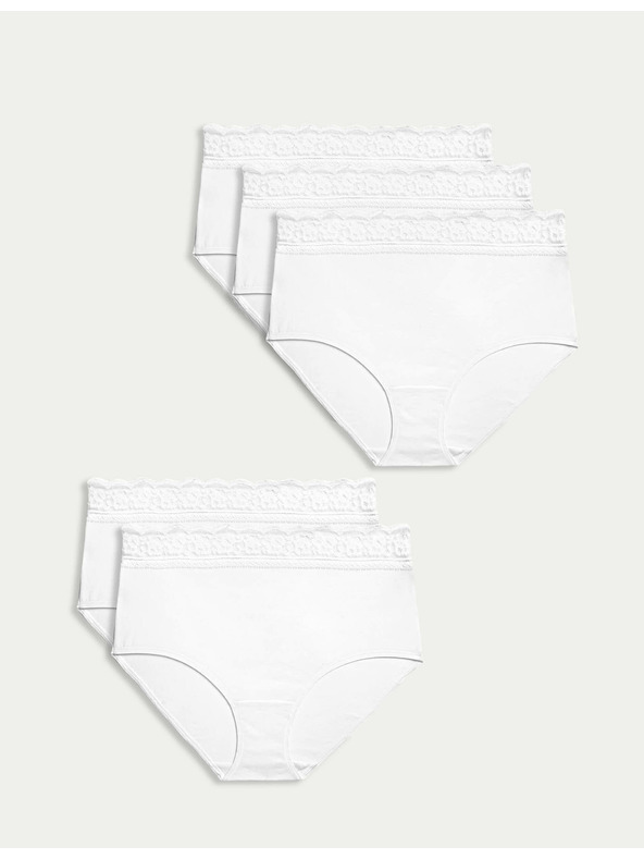 Marks & Spencer Súprava piatich dámskych chinos nohavíc s čipkovaným detailom v bielej farbe Marks & Spencer