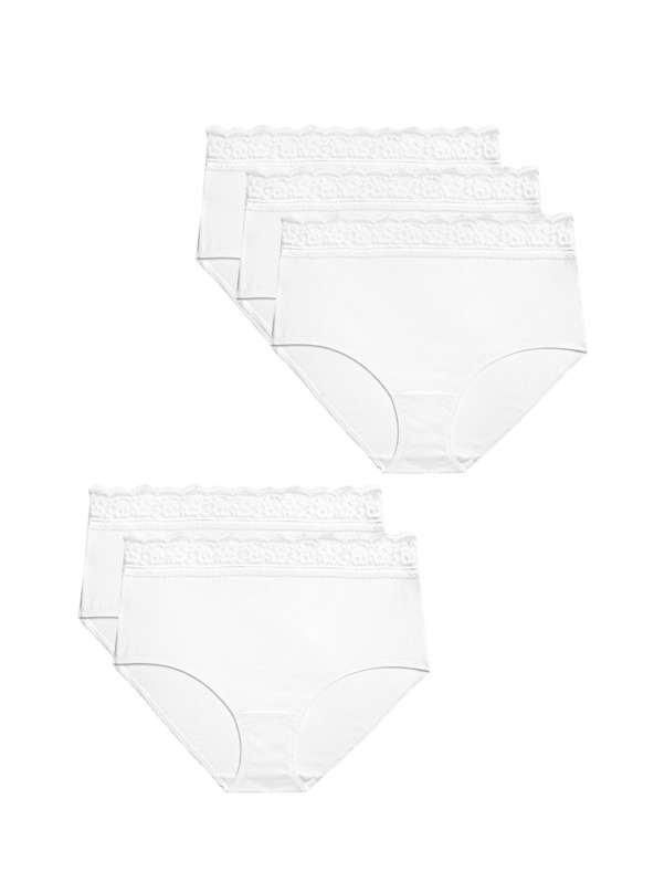 Marks & Spencer Súprava piatich dámskych chinos nohavíc s čipkovaným detailom v bielej farbe Marks & Spencer