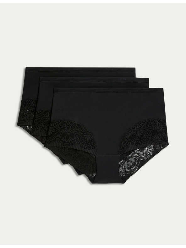Marks & Spencer Súprava troch dámskych čipkovaných nohavičiek s vysokým pásom v čiernej farbe Marks & Spencer