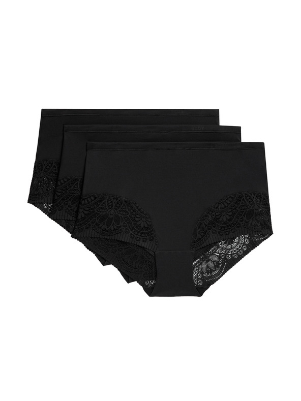Marks & Spencer Súprava troch dámskych čipkovaných nohavičiek s vysokým pásom v čiernej farbe Marks & Spencer