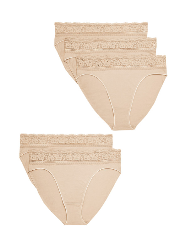 Marks & Spencer Dámska súprava piatich kusov nohavičiek Marks & Spencer v béžovej farbe