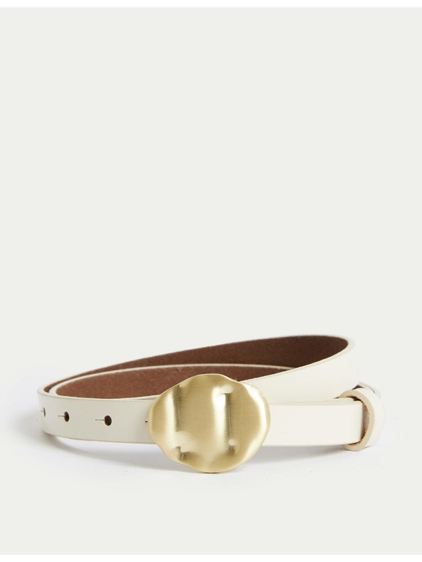 Marks & Spencer Kožený džínsový opasok so sponou Marks & Spencer sivobiely