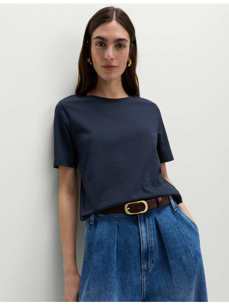 Marks & Spencer Tmavomodré dámske bavlnené základné tričko Marks & Spencer