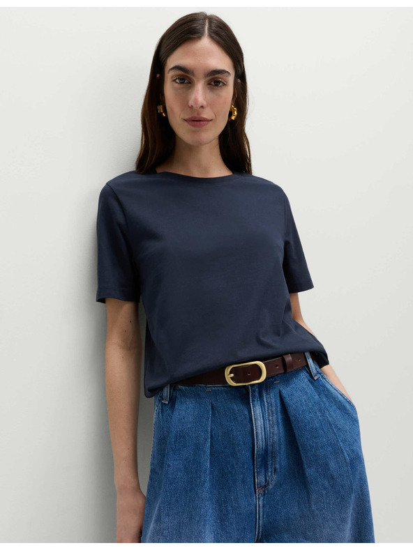 Marks & Spencer Tmavomodré dámske bavlnené základné tričko Marks & Spencer