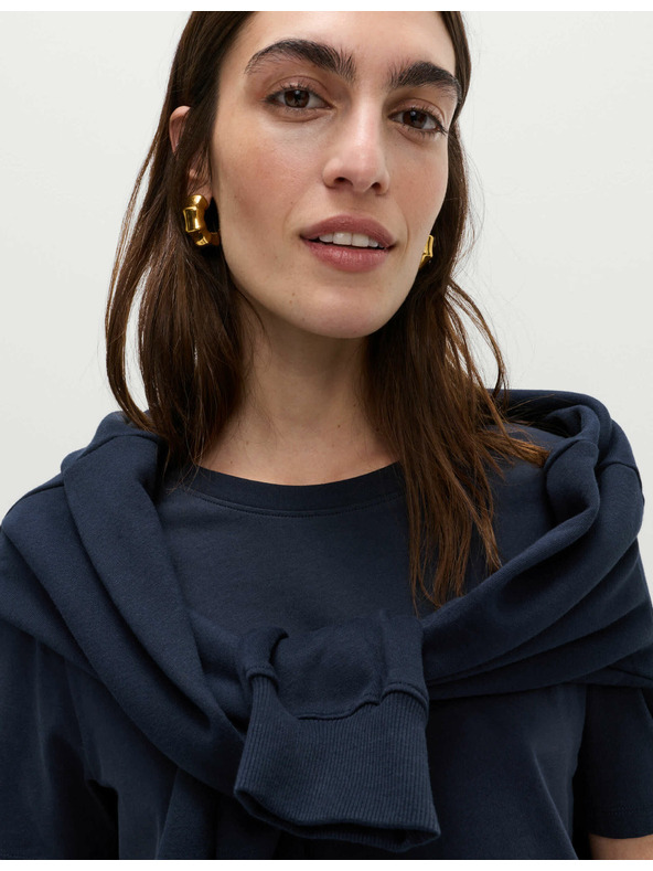 Marks & Spencer Tmavomodré dámske bavlnené základné tričko Marks & Spencer