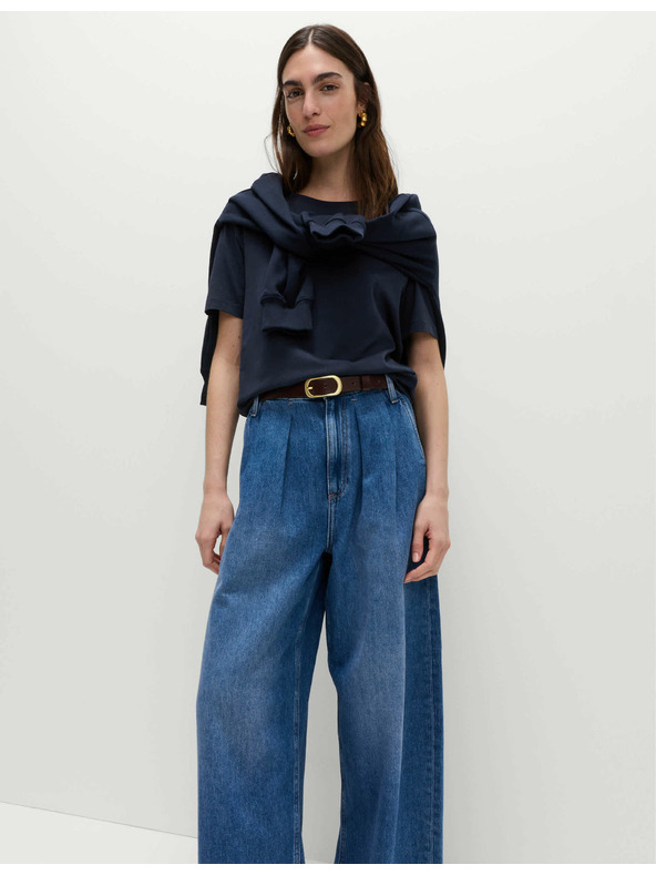 Marks & Spencer Tmavomodré dámske bavlnené základné tričko Marks & Spencer