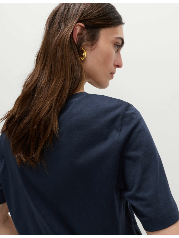 Marks & Spencer Tmavomodré dámske bavlnené základné tričko Marks & Spencer