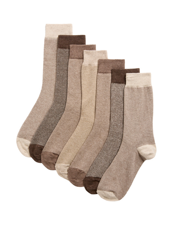 Marks & Spencer Sada siedmich párov pánskych ponožiek v hnedej farbe Marks & Spencer