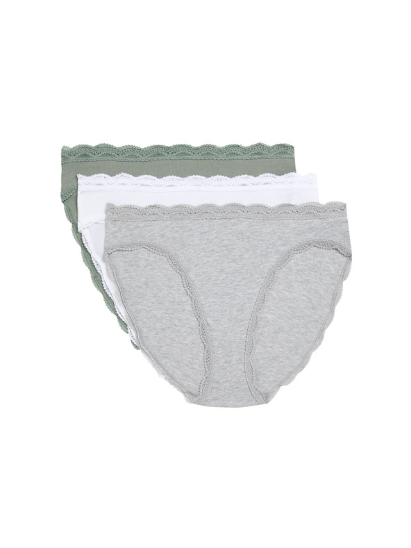 Marks & Spencer Bavlnené čipkované nohavičky s vysokým pásom, 3 ks Marks & Spencer zelená