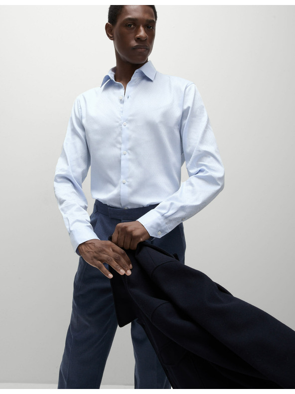 Marks & Spencer Košeľa z čistej bavlny regular fit s malými bodkami Marks & Spencer modrá