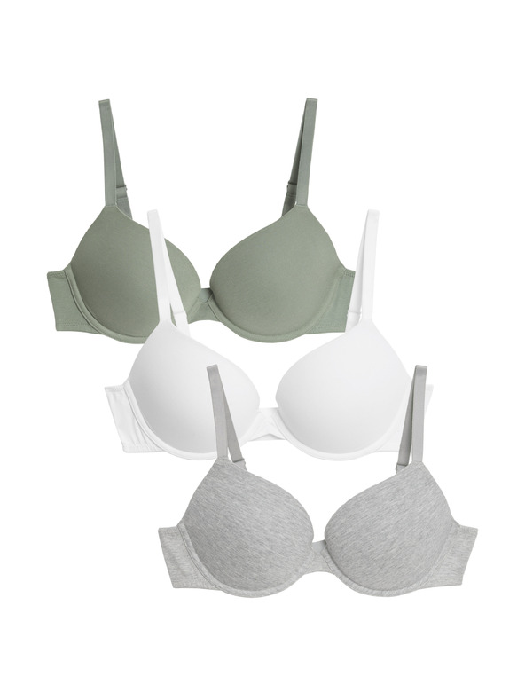 Marks & Spencer Push-up bavlnené podprsenky s kosticami, 3 ks, veľ. A-E Marks & Spencer zelená
