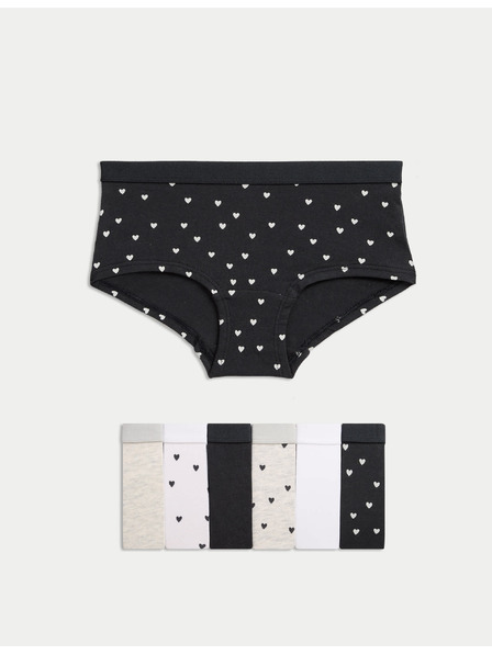 Marks & Spencer Šortky s vysokým podielom bavlny a potlačou s motívom srdca, 7 ks (5-16 rokov) Marks & Spencer čierna