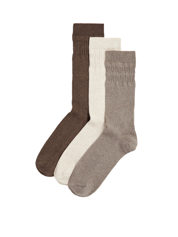 Marks & Spencer 3 páry ponožiek s jemným lemom Marks & Spencer hnedá