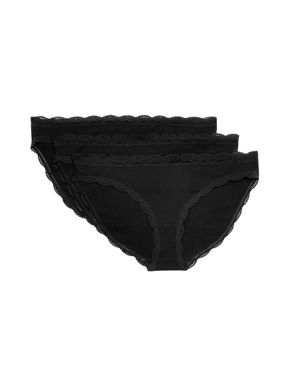 Marks & Spencer Bavlnené nohavičky s čipkou sada 3 ks Marks & Spencer čierna