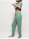 Marks & Spencer Rebrované pyžamové nohavice s manžetovými lemami, s čipkou Marks & Spencer zelená