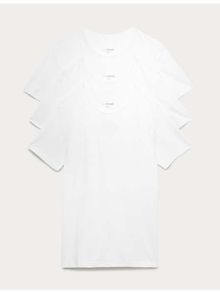 Marks & Spencer Sada troch pánskych základných tričiek v bielej farbe s technológiou Marks & Spencer Cool & Fresh™