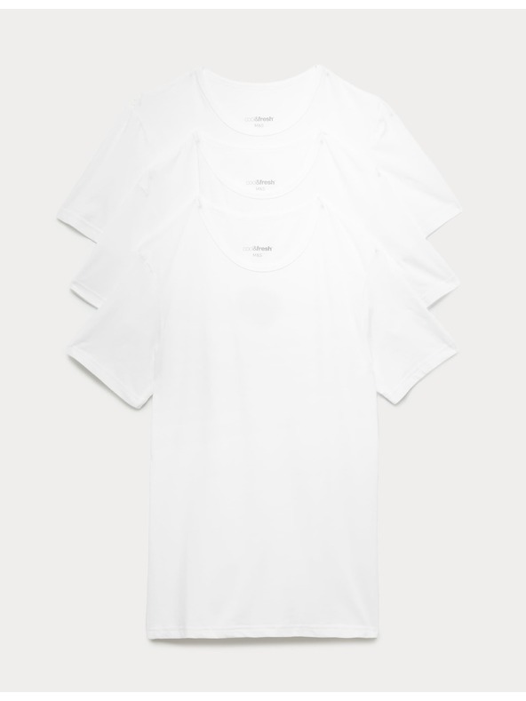 Marks & Spencer Sada troch pánskych základných tričiek v bielej farbe s technológiou Marks & Spencer Cool & Fresh™