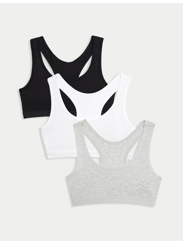 Marks & Spencer Bavlnené topy s vysokým strihom, 3 ks (6-16 rokov) Marks & Spencer sivá