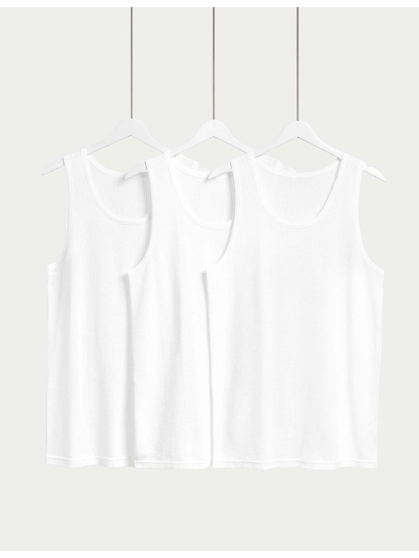 Marks & Spencer Klasické tielka z čistej bavlny bez rukávov, so sieťovinou, 3 ks Marks & Spencer biela