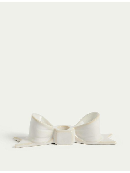 Marks & Spencer Keramický slávnostný svietnik na stôl s dekoráciou v tvare mašle Marks & Spencer biela