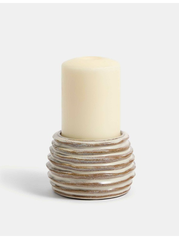 Marks & Spencer Rebrovaný keramický svietnik Marks & Spencer smotanová