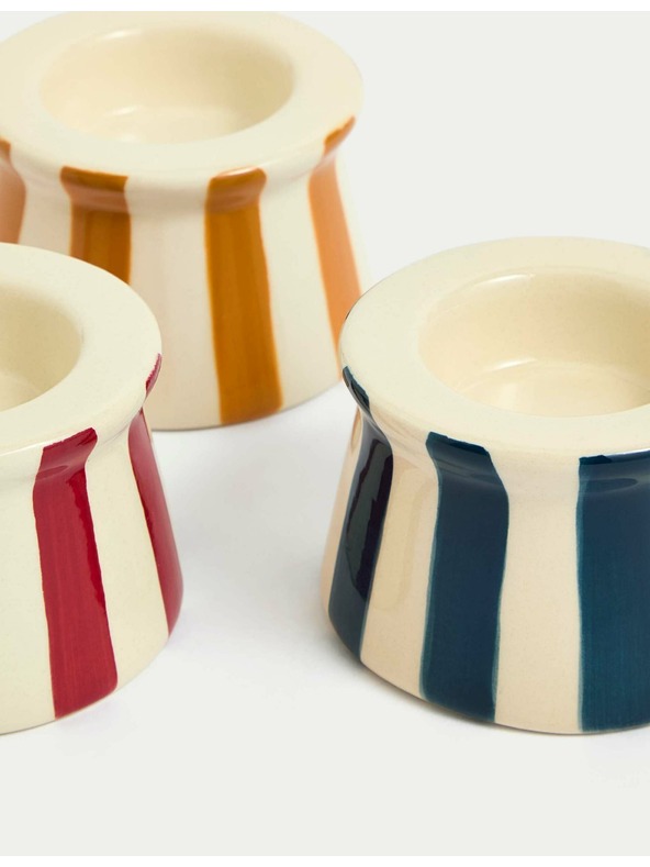Marks & Spencer Sada 3 pruhovaných keramických držiakov čajovej sviečky Marks & Spencer viacfarebná