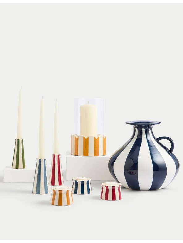 Marks & Spencer Sada 3 pruhovaných keramických držiakov čajovej sviečky Marks & Spencer viacfarebná