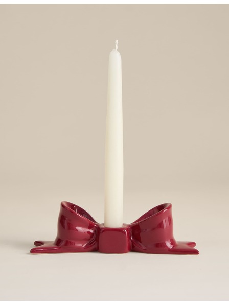 Marks & Spencer Keramický slávnostný svietnik na stôl s dekoráciou v tvare mašle Marks & Spencer červená