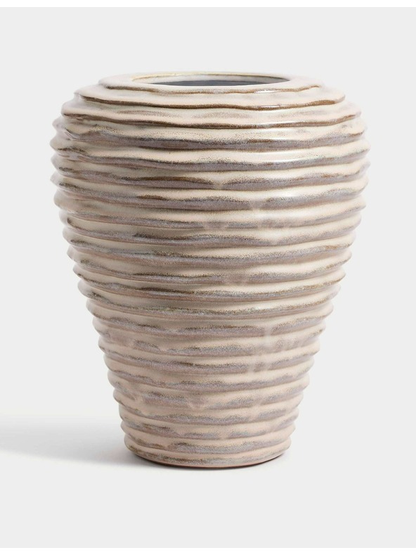 Marks & Spencer Stredne veľká keramická váza s lineárnym rebrovaním Marks & Spencer smotanová