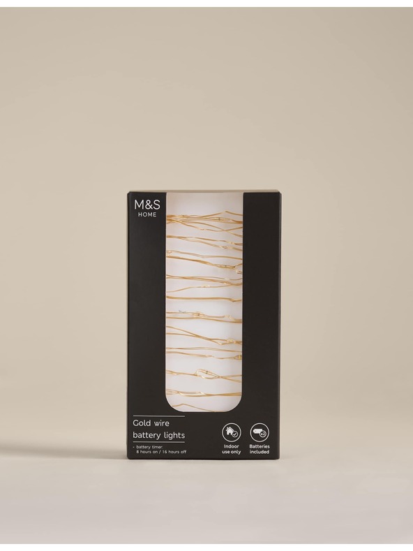 Marks & Spencer Teplé biele LED drôtené svetlo na batérie Marks & Spencer zlatá