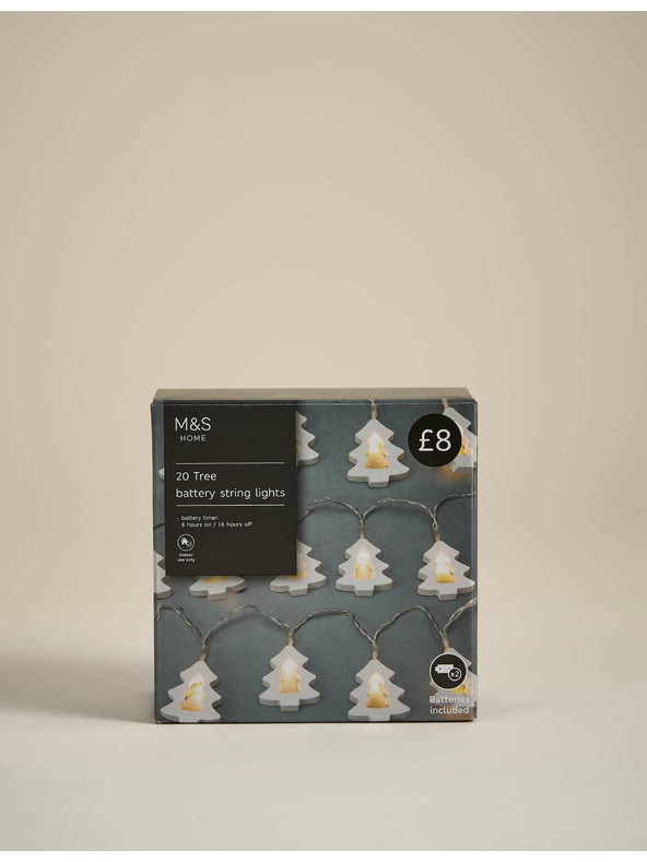 Marks & Spencer Svetelný reťazec na vianočný stromček, s 20 svetielkami, na batériu Marks & Spencer biela