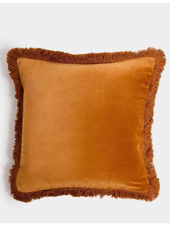 Marks & Spencer Zamatový vankúš s třásňami, z čistej bavlny Marks & Spencer žltá