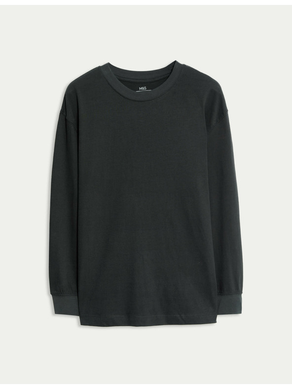 Marks & Spencer Jednofarebný top z čistej bavlny s dlhým rukávom (6–16 rokov) Marks & Spencer sivá