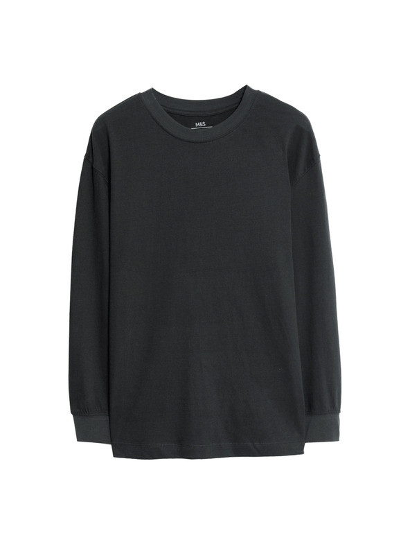 Marks & Spencer Jednofarebný top z čistej bavlny s dlhým rukávom (6–16 rokov) Marks & Spencer sivá